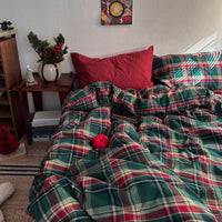 HKM-348691 Nordic Simple Plaid Cotton Four-Piece Bed Linen Set in Washed Cotton