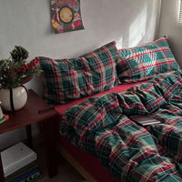HKM-348691 Nordic Simple Plaid Cotton Four-Piece Bed Linen Set in Washed Cotton