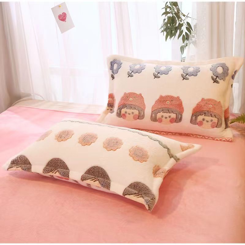 HKM-348947 Double-sided Fleece Winter Pillowcase, Coral Fleece, 48x74cm, Available Single or Pair