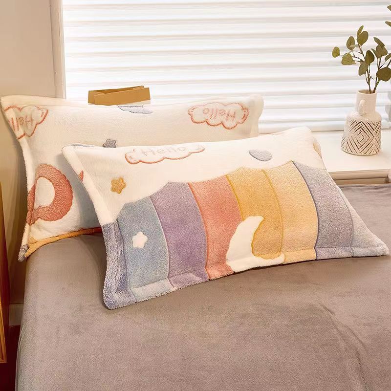 HKM-348947 Double-sided Fleece Winter Pillowcase, Coral Fleece, 48x74cm, Available Single or Pair