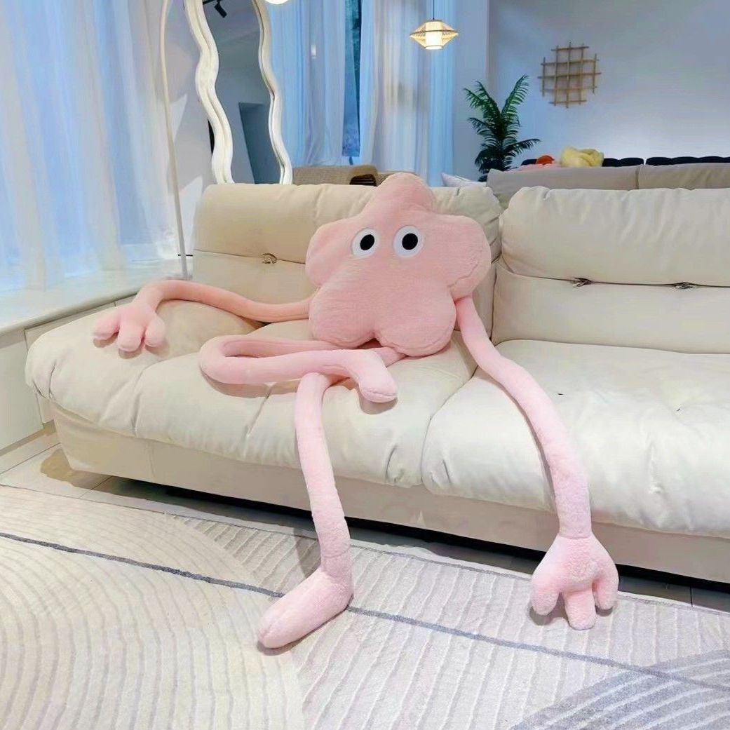 HKM-349011 Plush Cartoon Anime Pillow Doll - Long Legs Briquette, Pink Flower, or Small Yellow Star - Creative Sofa Bedroom Accent