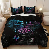 HKM-349203 Cartoon Anime Rose Skull Bedding Set - Available in Multiple Sizes