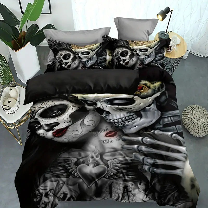 HKM-349203 Cartoon Anime Rose Skull Bedding Set - Available in Multiple Sizes