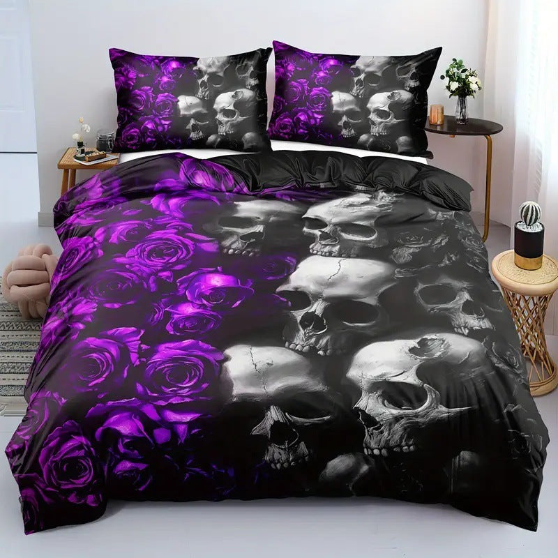 HKM-349203 Cartoon Anime Rose Skull Bedding Set - Available in Multiple Sizes