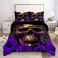 HKM-349203 Cartoon Anime Rose Skull Bedding Set - Available in Multiple Sizes