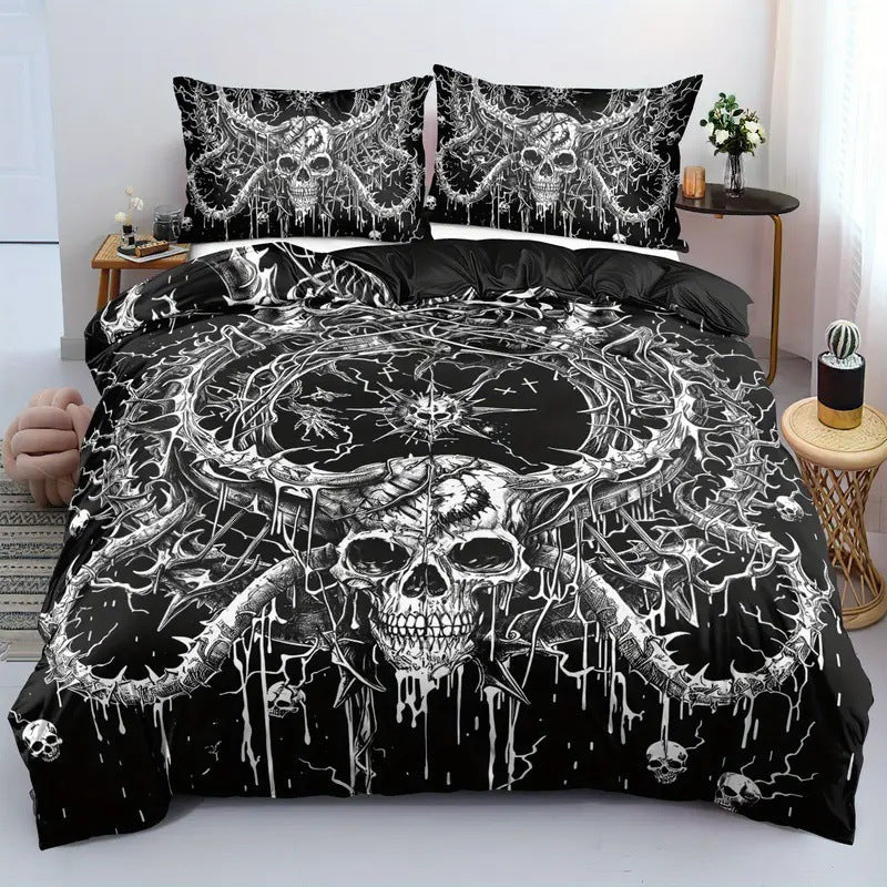 HKM-349203 Cartoon Anime Rose Skull Bedding Set - Available in Multiple Sizes