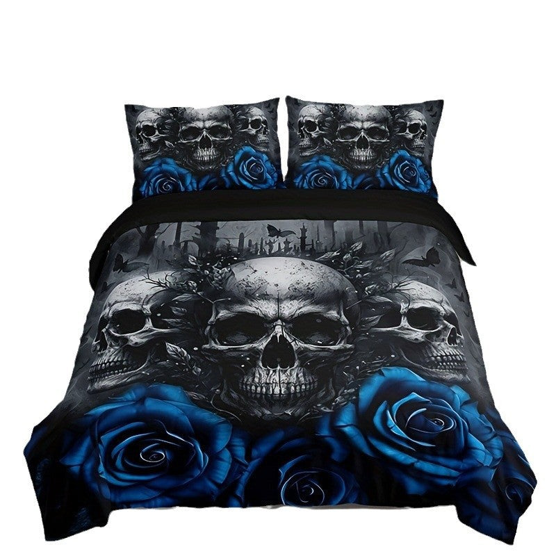 HKM-349203 Cartoon Anime Rose Skull Bedding Set - Available in Multiple Sizes