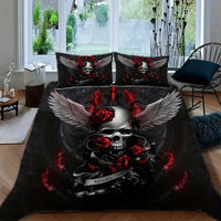 HKM-349203 Cartoon Anime Rose Skull Bedding Set - Available in Multiple Sizes