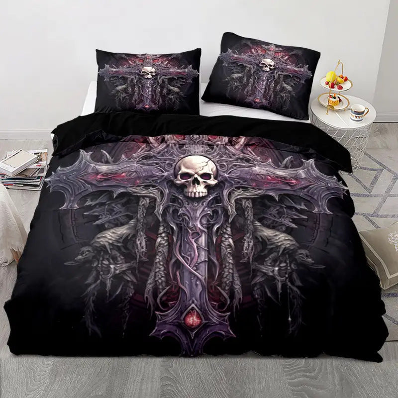 HKM-349203 Cartoon Anime Rose Skull Bedding Set - Available in Multiple Sizes