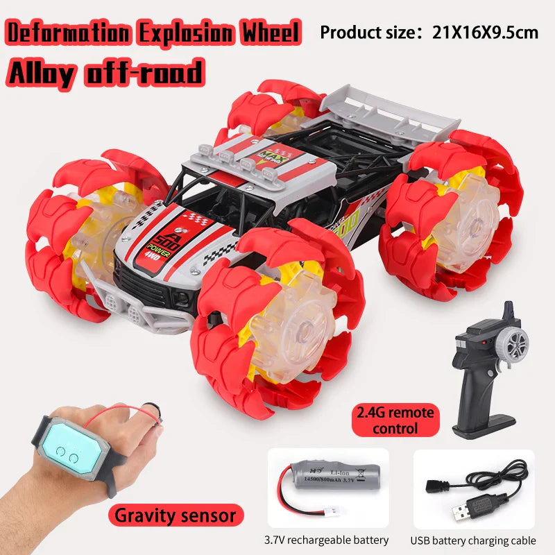 HKM-349459 RC Stunt Car with Remote Control, LED Lights, Off-Road Capabilities - Ready-to-Go, Metal and Plastic, Indoor/Outdoor Fun