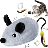 HKM-349651 Interactive Cat Toys Mouse For Indoor Cats Rechargeable LED Cat Mouse Toy Feather Bell Tail Lifelike Electric Automatic Moving Mouse Cat Toy For All Breeds Cat Boredom Exercise