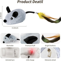 HKM-349651 Interactive Cat Toys Mouse For Indoor Cats Rechargeable LED Cat Mouse Toy Feather Bell Tail Lifelike Electric Automatic Moving Mouse Cat Toy For All Breeds Cat Boredom Exercise