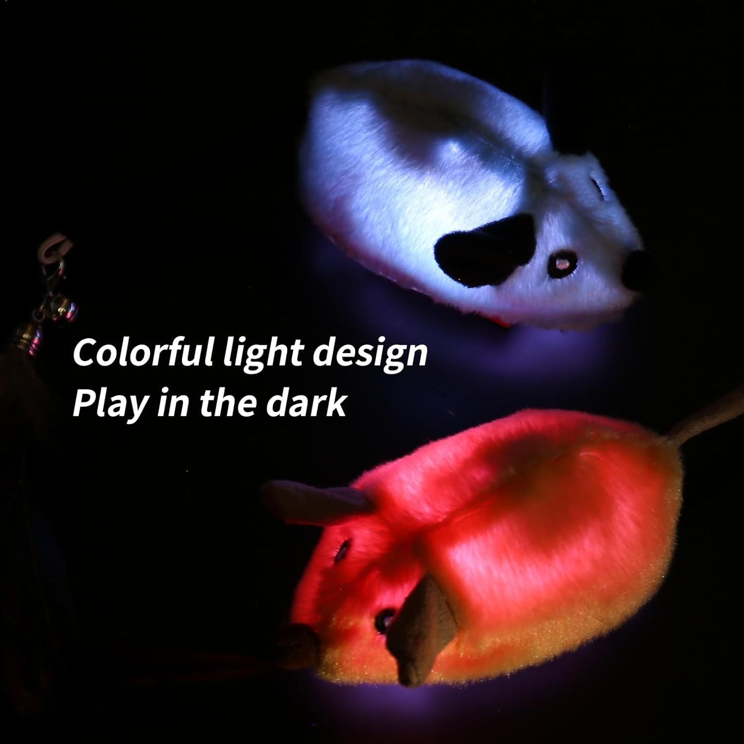 HKM-349651 Interactive Cat Toys Mouse For Indoor Cats Rechargeable LED Cat Mouse Toy Feather Bell Tail Lifelike Electric Automatic Moving Mouse Cat Toy For All Breeds Cat Boredom Exercise