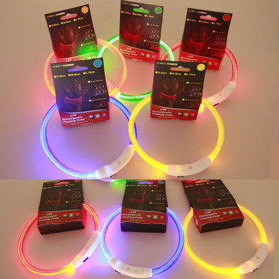 HKM-350035 LED USB Charging Night Light Dog Collar for All Breeds - Adjustable Length with Colorful Gradient