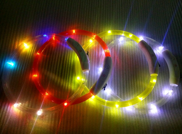 HKM-350035 LED USB Charging Night Light Dog Collar for All Breeds - Adjustable Length with Colorful Gradient
