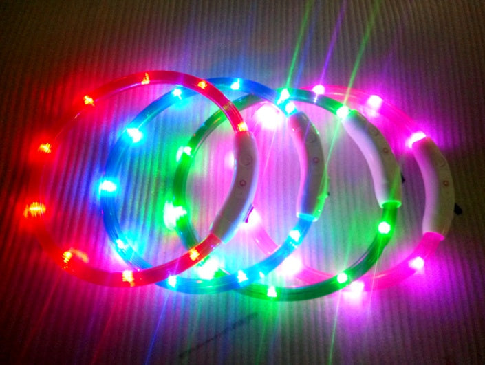 HKM-350035 LED USB Charging Night Light Dog Collar for All Breeds - Adjustable Length with Colorful Gradient