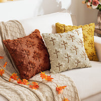 HKM-350099 Solid Color Three-Dimensional Embroidered Maple Leaf Pillowcase - Beige, Turmeric, Sugar Brown, 45x45cm, 50x50cm, 30x50cm