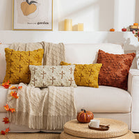 HKM-350099 Solid Color Three-Dimensional Embroidered Maple Leaf Pillowcase - Beige, Turmeric, Sugar Brown, 45x45cm, 50x50cm, 30x50cm