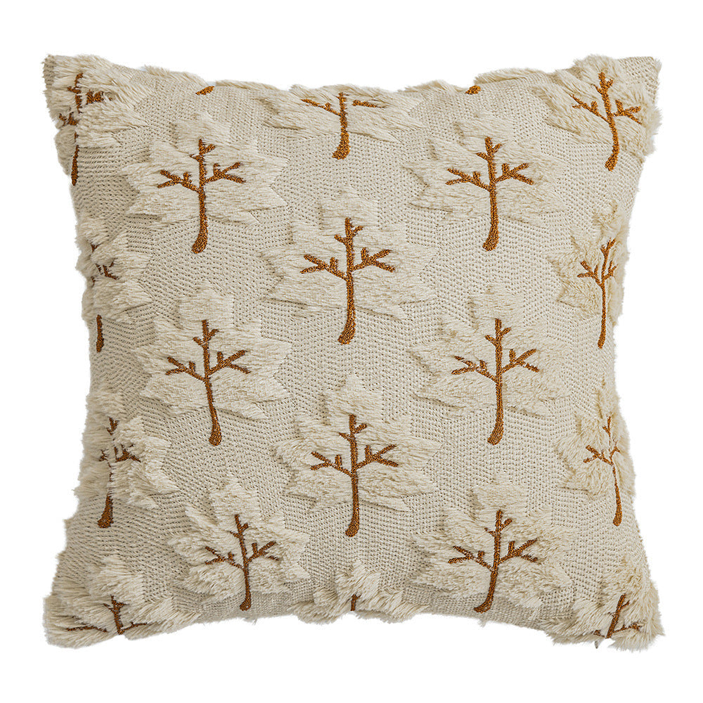 HKM-350099 Solid Color Three-Dimensional Embroidered Maple Leaf Pillowcase - Beige, Turmeric, Sugar Brown, 45x45cm, 50x50cm, 30x50cm