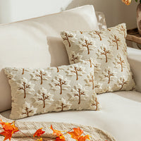HKM-350099 Solid Color Three-Dimensional Embroidered Maple Leaf Pillowcase - Beige, Turmeric, Sugar Brown, 45x45cm, 50x50cm, 30x50cm