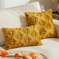 HKM-350099 Solid Color Three-Dimensional Embroidered Maple Leaf Pillowcase - Beige, Turmeric, Sugar Brown, 45x45cm, 50x50cm, 30x50cm