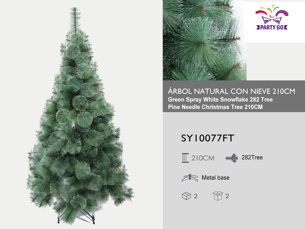 HKM-350163 Green Spray White Snowflake Pine Needle Christmas Tree - 150CM, 180CM & 210CM, Slim Design for Small Spaces