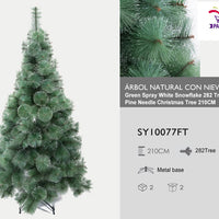 HKM-350163 Green Spray White Snowflake Pine Needle Christmas Tree - 150CM, 180CM & 210CM, Slim Design for Small Spaces