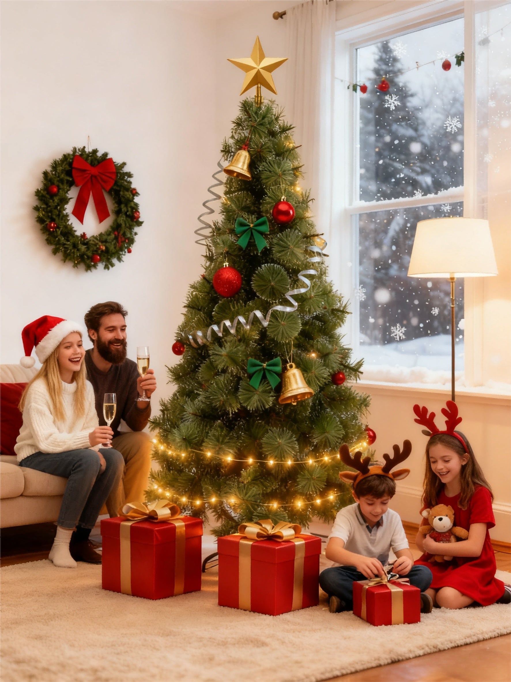 HKM-350163 Green Spray White Snowflake Pine Needle Christmas Tree - 150CM, 180CM & 210CM, Slim Design for Small Spaces
