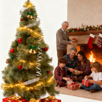 HKM-350163 Green Spray White Snowflake Pine Needle Christmas Tree - 150CM, 180CM & 210CM, Slim Design for Small Spaces