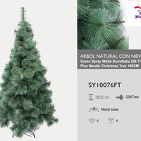 HKM-350163 Green Spray White Snowflake Pine Needle Christmas Tree - 150CM, 180CM & 210CM, Slim Design for Small Spaces