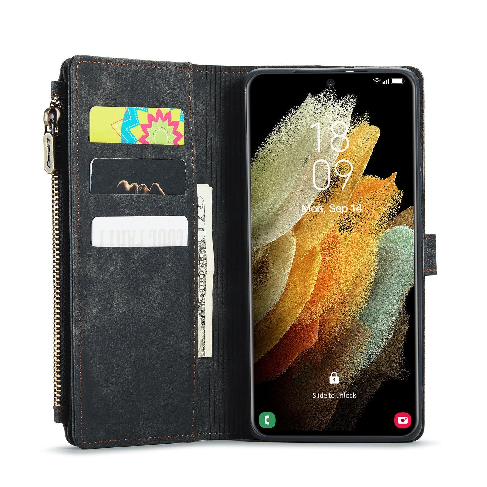 HKM-350291 Samsung Compatible Flip Mobile Phone Holster – PU+TPU Protective Case for A12, A22 5G, A32 5G, A50, A30S, A50S, A51 4G, A52, A71 4G, A72 in Black, Red, Blue, Coffee