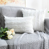 HKM-350419 Fringed Cotton-Linen Floral Sofa Pillowcases - Multiple Colors Available, 45x45 cm