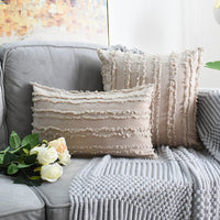 HKM-350419 Fringed Cotton-Linen Floral Sofa Pillowcases - Multiple Colors Available, 45x45 cm
