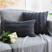 HKM-350419 Fringed Cotton-Linen Floral Sofa Pillowcases - Multiple Colors Available, 45x45 cm