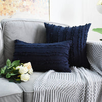 HKM-350419 Fringed Cotton-Linen Floral Sofa Pillowcases - Multiple Colors Available, 45x45 cm