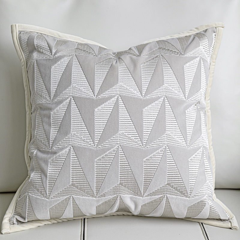 HKM-350483 Soft Suede Geometric Pillow Cover with Embroidery - 45x45cm, Beige