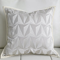 HKM-350483 Soft Suede Geometric Pillow Cover with Embroidery - 45x45cm, Beige