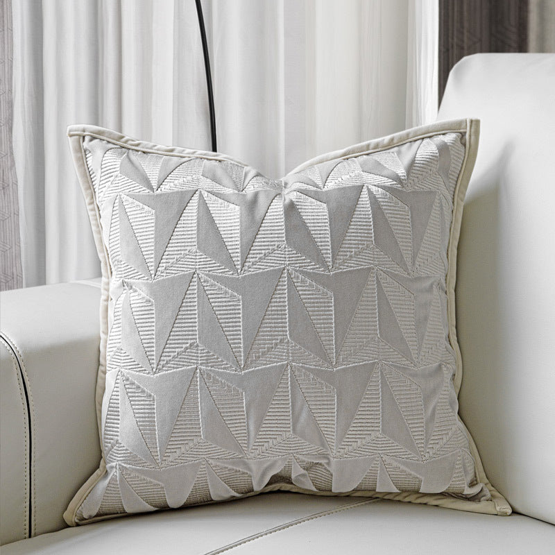 HKM-350483 Soft Suede Geometric Pillow Cover with Embroidery - 45x45cm, Beige