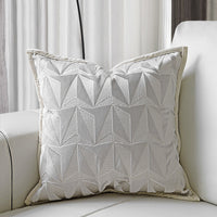 HKM-350483 Soft Suede Geometric Pillow Cover with Embroidery - 45x45cm, Beige