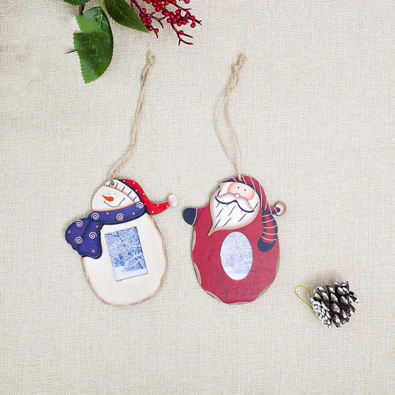 HKM-350483 Wooden Christmas Pendant Photo Frame - Decorative 11cm x 12cm, Unisex, Exquisite Finish