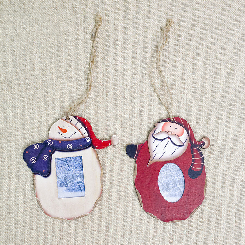 HKM-350483 Wooden Christmas Pendant Photo Frame - Decorative 11cm x 12cm, Unisex, Exquisite Finish