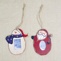 HKM-350483 Wooden Christmas Pendant Photo Frame - Decorative 11cm x 12cm, Unisex, Exquisite Finish