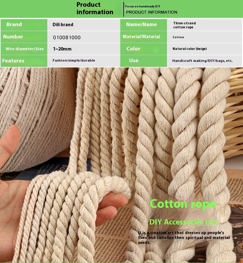 KTX-350739 Beige Coarse Cotton Rope - Available in 5mm, 6mm, 8mm, 10mm, 12mm, and 20mm Thickness