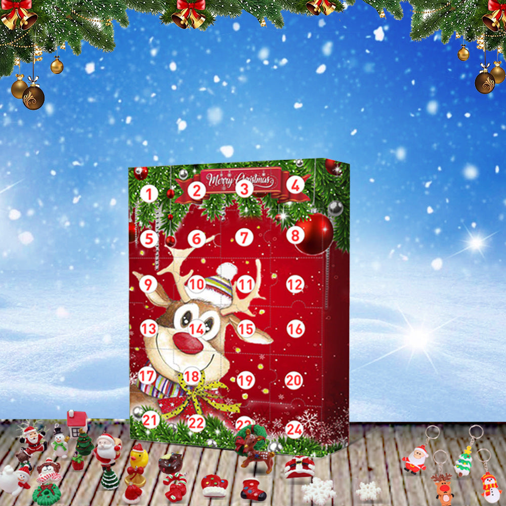 HKM-350803 24-Day Christmas Countdown Advent Calendar with Surprise Resin Pendant Keychain Ornaments