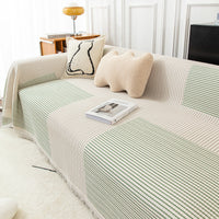 HKM-350995 Striped Cotton Sofa Towel Anti-Cat Scratch Protector Blanket for All Season Use