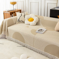 HKM-350995 Striped Cotton Sofa Towel Anti-Cat Scratch Protector Blanket for All Season Use