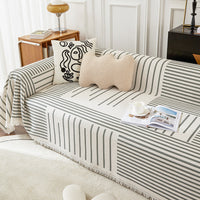 HKM-350995 Striped Cotton Sofa Towel Anti-Cat Scratch Protector Blanket for All Season Use