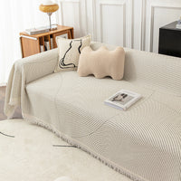 HKM-350995 Striped Cotton Sofa Towel Anti-Cat Scratch Protector Blanket for All Season Use