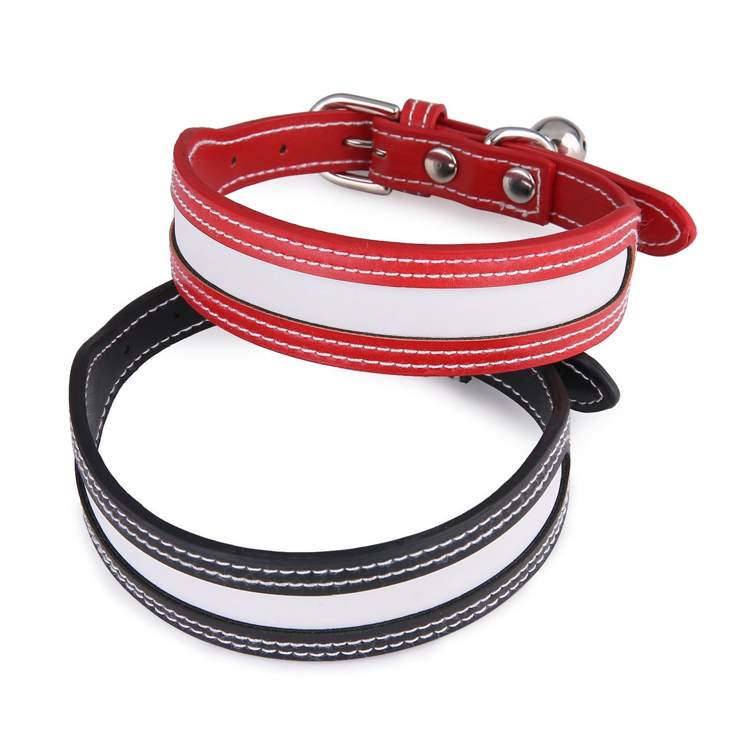 HKM-351187 Reflective Pet Collar with Bell – Adjustable Outdoor Cat and Dog Collar in Red and Black