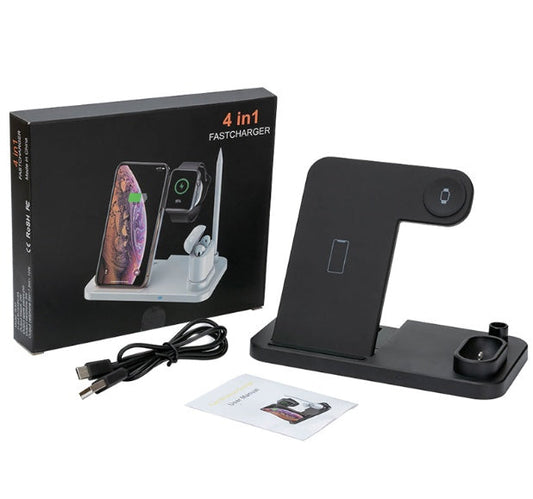 HKM-351251 4-in-1 Wireless Charging Station with Adjustable Design for Mobile Phones, Apple Watch, AirPods, and Apple Pencil - Qi-Certified Fast Charging